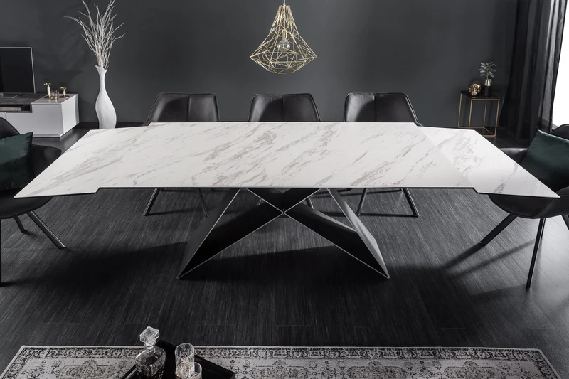 Table à manger extensible PROMETHEUS 180-220-260cm en céramique marbre blanc fabriquée en Italie