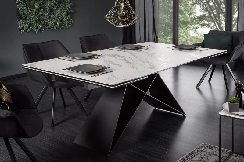 Table à manger extensible PROMETHEUS 180-220-260cm en céramique marbre blanc fabriquée en Italie