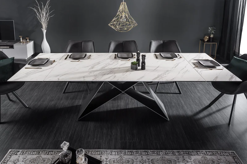 Table à manger extensible PROMETHEUS 180-220-260cm en céramique marbre blanc fabriquée en Italie