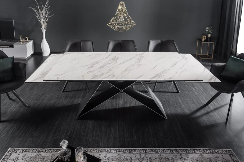 Table à manger extensible PROMETHEUS 180-220-260cm en céramique marbre blanc fabriquée en Italie