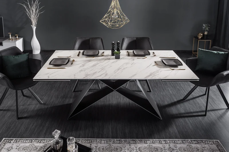 Table à manger extensible PROMETHEUS 180-220-260cm en céramique marbre blanc fabriquée en Italie