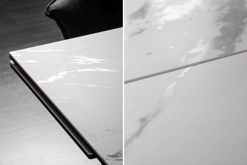 Table à manger extensible PROMETHEUS 180-220-260cm en céramique marbre blanc fabriquée en Italie