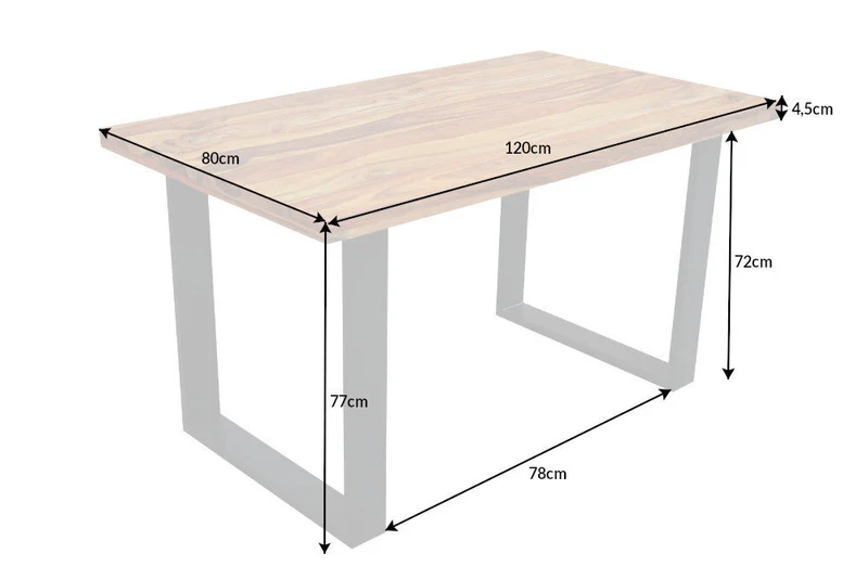 Table à manger en bois massif IRON CRAFT 120cm sheesham marron pieds métal noir finition pierre
