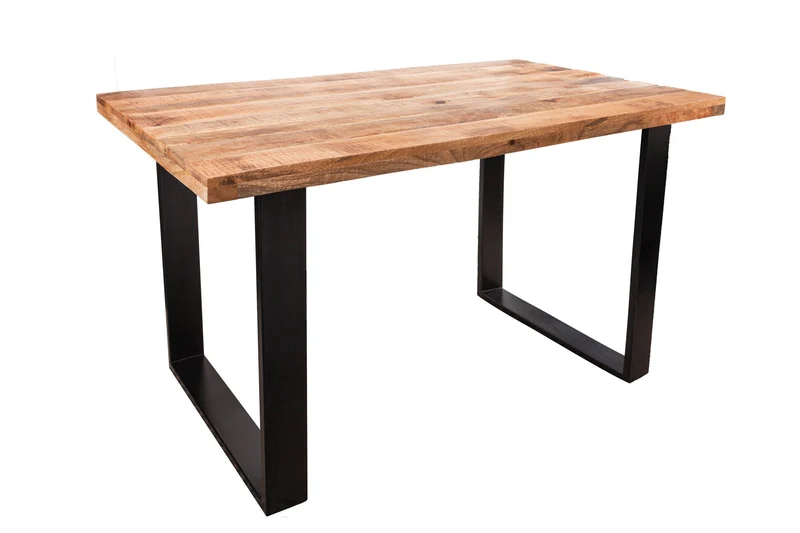 Table à manger solide IRON CRAFT 120 cm en bois de manguier, cadre en fer noir, chemin de table design industriel