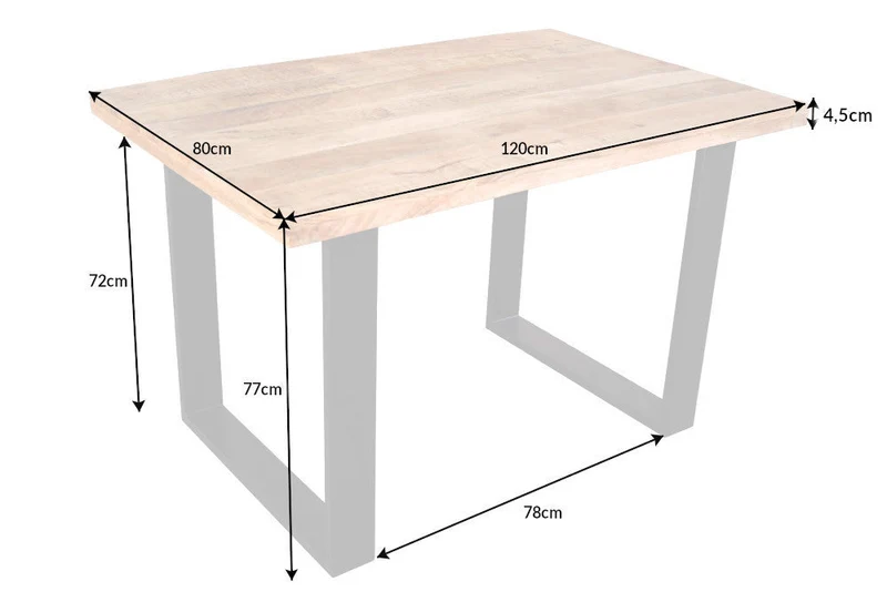 Table à manger solide IRON CRAFT 120 cm en bois de manguier, cadre en fer noir, chemin de table design industriel