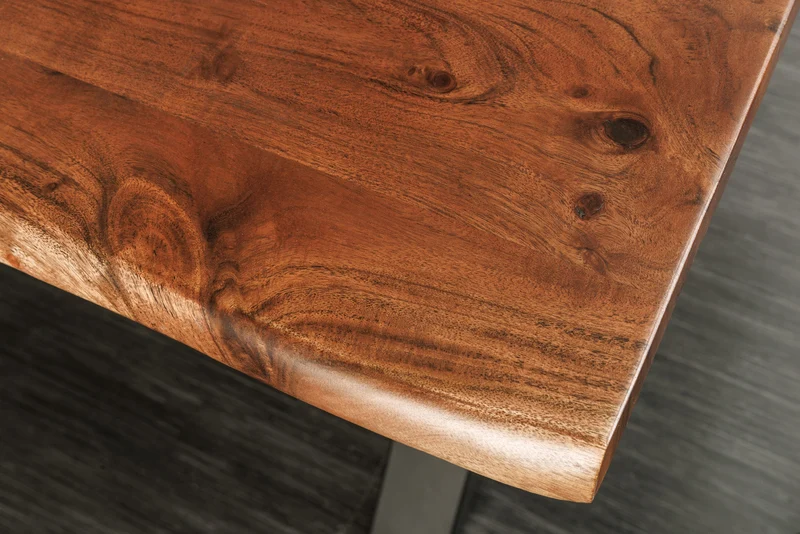 Table à manger en bois massif MAMMUT NATURE 180cm bord en acacia cadre en X noir plateau 2,5cm