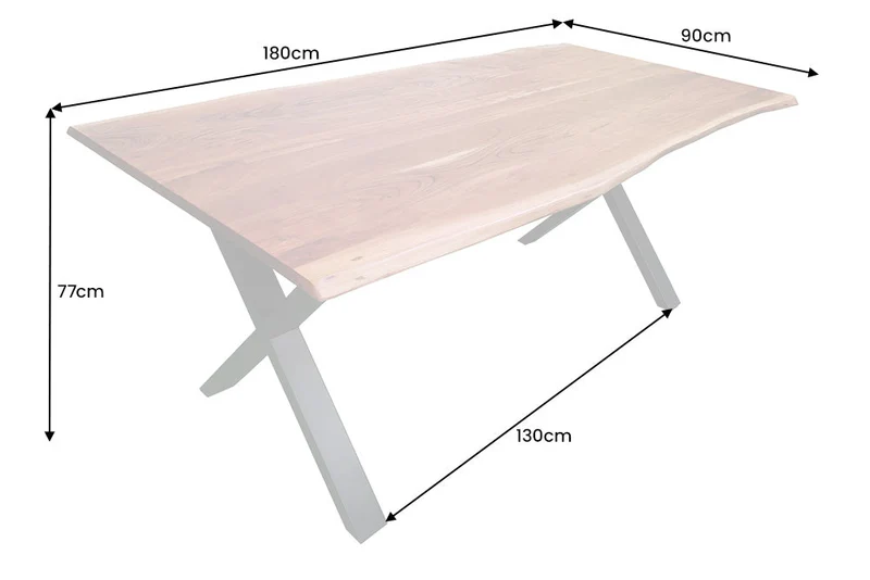 Table à manger en bois massif MAMMUT NATURE 180cm bord en acacia cadre en X noir plateau 2,5cm