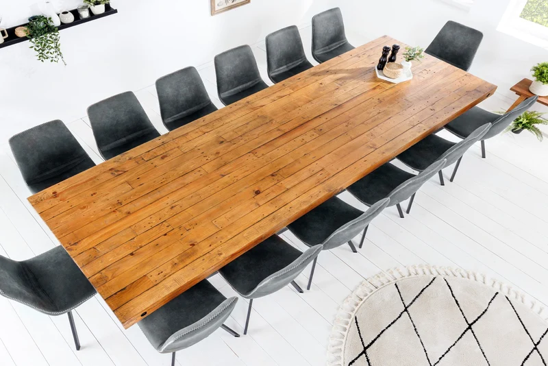 Table à manger en bois massif THOR 300 cm pin marron vintage design industriel recyclé cadre en X en fer
