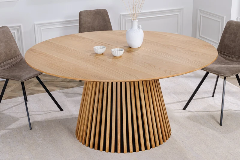 Table à manger ronde VALHALLA WOOD 140cm piètement pilier en chêne naturel