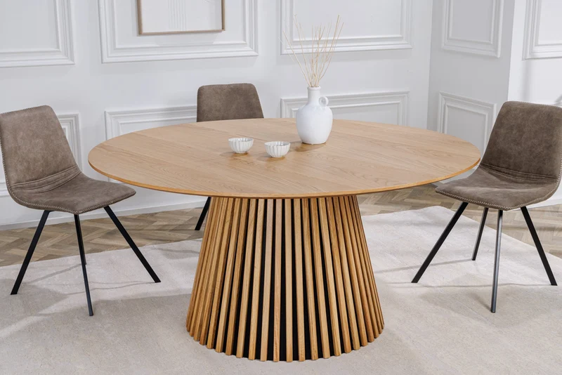 Table à manger ronde VALHALLA WOOD 140cm piètement pilier en chêne naturel