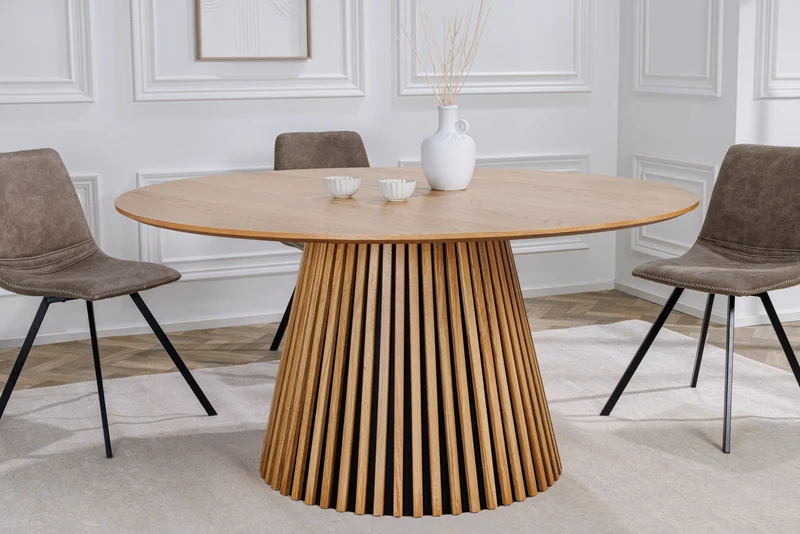 Table à manger ronde VALHALLA WOOD 140cm piètement pilier en chêne naturel