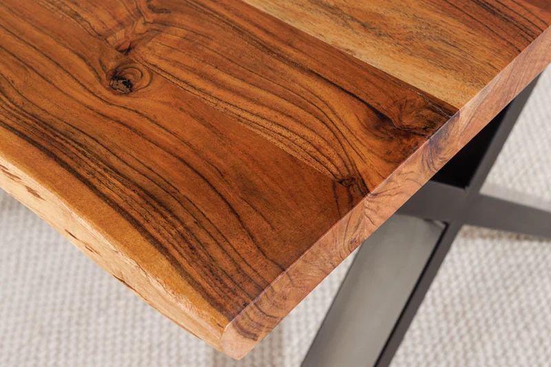 Table à manger en bois massif MAMMUT 160cm bord acacia structure X design industriel plateau 2,6 cm