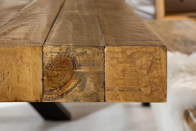 Table à manger massive THOR 240 cm vintage marron en pin recyclé design industriel cadre en X