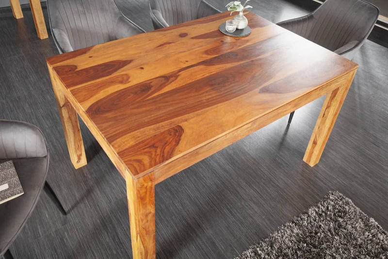 Table à manger en bois massif PURE 135 cm marron bois de Sheesham finition pierre grain unique