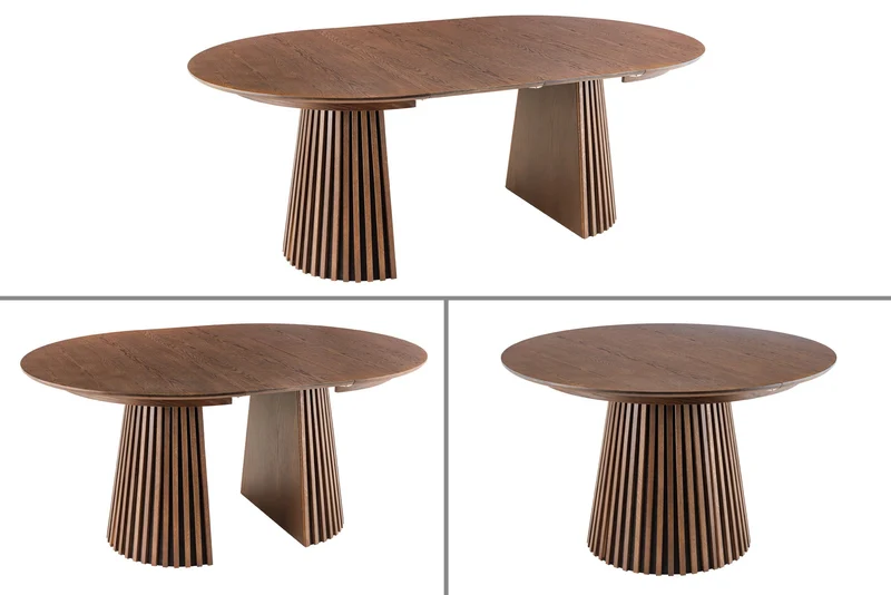 Table à manger extensible VALHALLA WOOD 120-160-200cm piètement pilier en chêne brun fumé