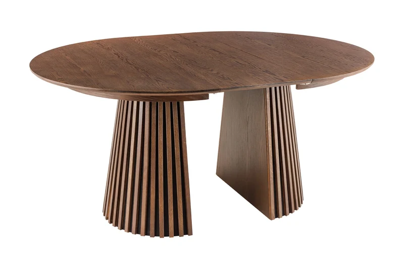 Table à manger extensible VALHALLA WOOD 120-160-200cm piètement pilier en chêne brun fumé