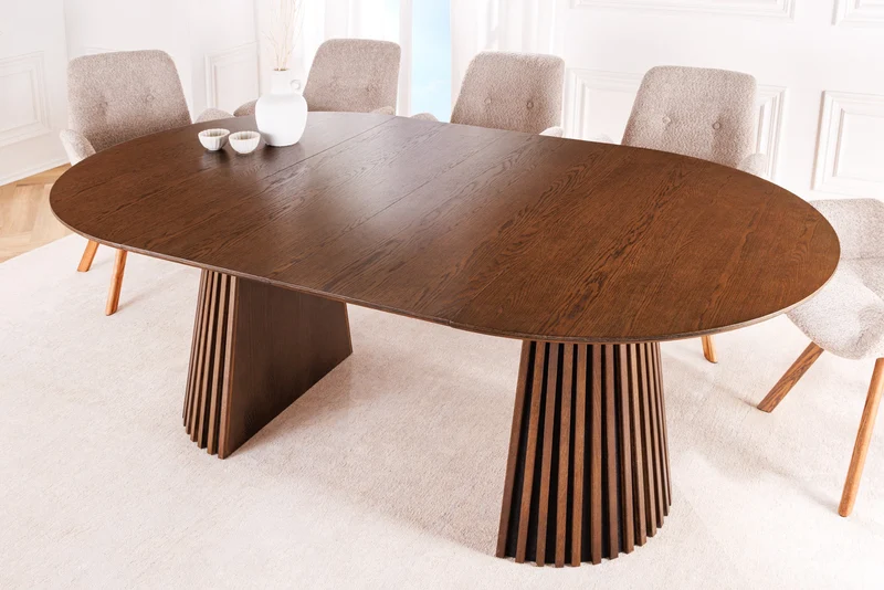Table à manger extensible VALHALLA WOOD 120-160-200cm piètement pilier en chêne brun fumé