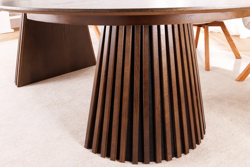 Table à manger extensible VALHALLA WOOD 120-160-200cm piètement pilier en chêne brun fumé