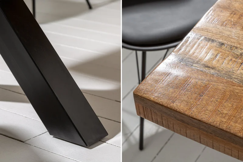 Table à manger solide IRON CRAFT 240cm bois de manguier naturel design industriel structure en X métal noir