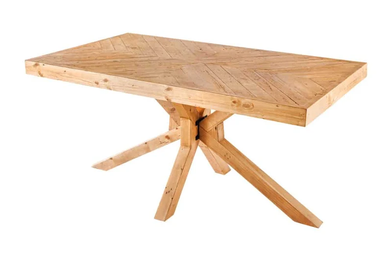 Table à manger en bois massif MOSAIC 160 cm, structure étoile en pin naturel recyclé