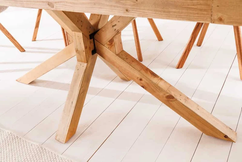 Table à manger en bois massif MOSAIC 160 cm, structure étoile en pin naturel recyclé