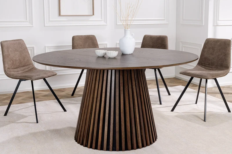 Table à manger ronde VALHALLA WOOD 140cm piètement pilier en chêne fumé