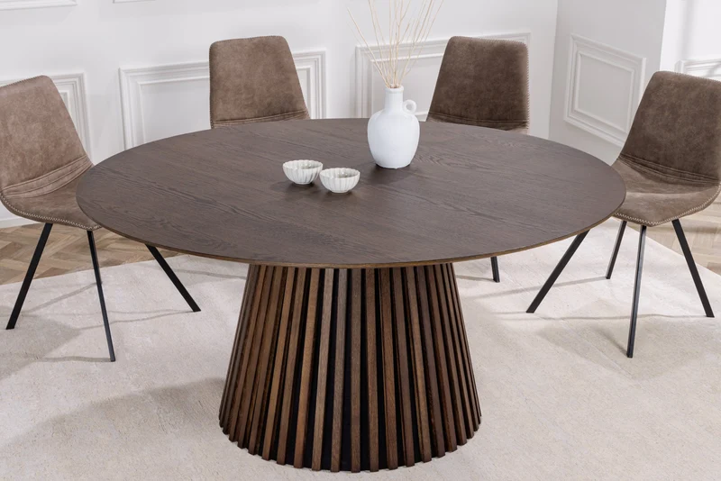 Table à manger ronde VALHALLA WOOD 140cm piètement pilier en chêne fumé