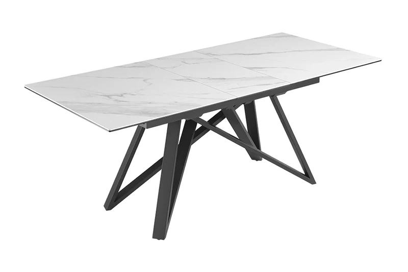 Table à manger extensible ATLAS 160-200 cm design marbre blanc céramique métal noir