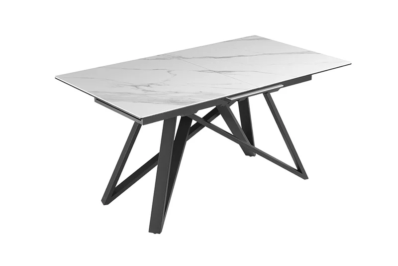 Table à manger extensible ATLAS 160-200 cm design marbre blanc céramique métal noir