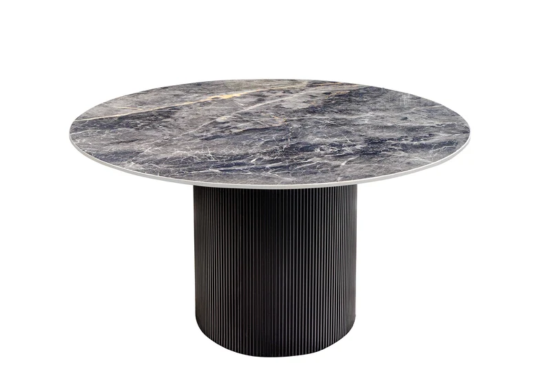 Table à manger ronde UNIQUE 120cm en céramique noire avec piètement pilier