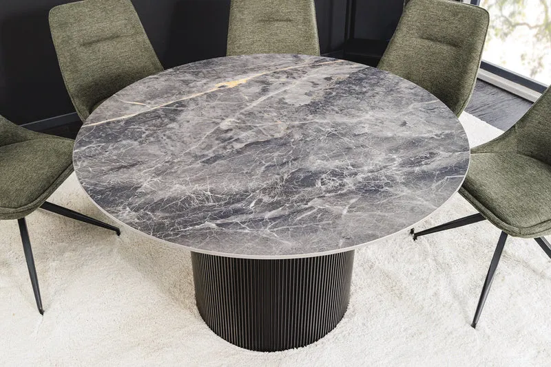 Table à manger ronde UNIQUE 120cm en céramique noire avec piètement pilier