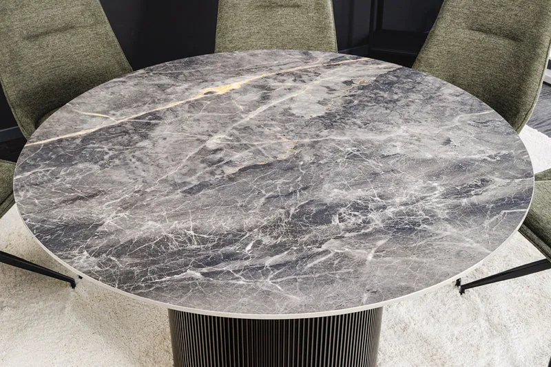 Table à manger ronde UNIQUE 120cm en céramique noire avec piètement pilier