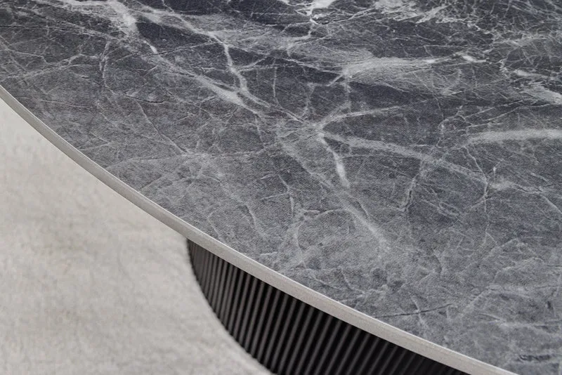 Table à manger ronde UNIQUE 120cm en céramique noire avec piètement pilier