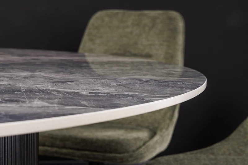 Table à manger ronde UNIQUE 120cm en céramique noire avec piètement pilier