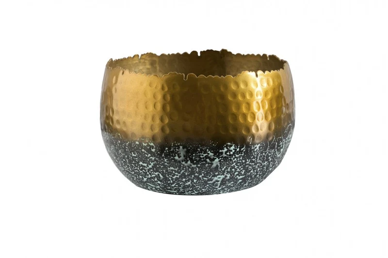 Bol décoratif artisanal ORIENT 19cm doré avec patine au design martelé classique