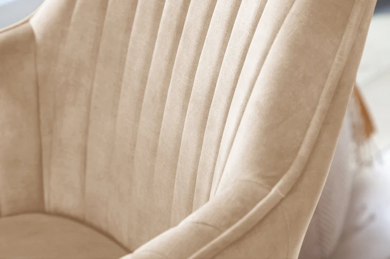 Chaise pivotante LIVORNO velours grège champagne avec accoudoir recouvert de bois de hêtre