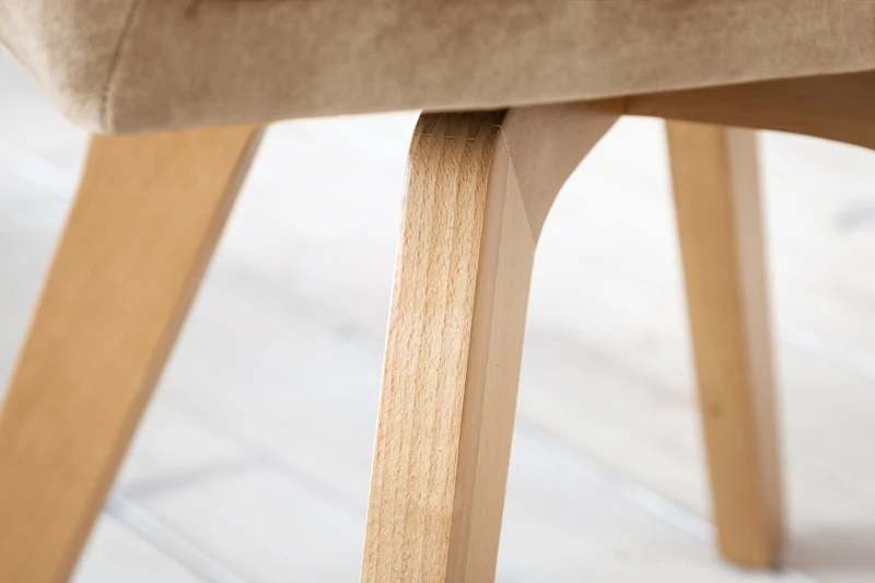 Chaise pivotante LIVORNO velours grège champagne avec accoudoir recouvert de bois de hêtre