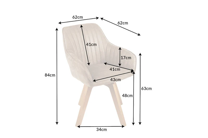 Chaise pivotante LIVORNO velours grège champagne avec accoudoir recouvert de bois de hêtre