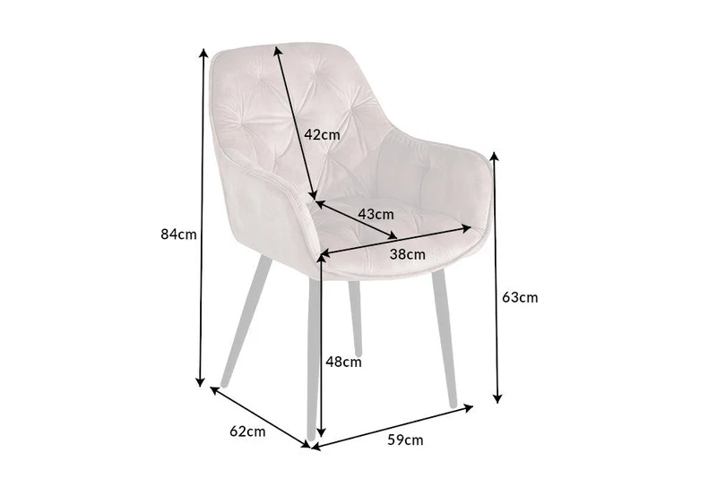 Chaise design MILANO velours beige champagne avec accoudoir tapissée pieds métal noir