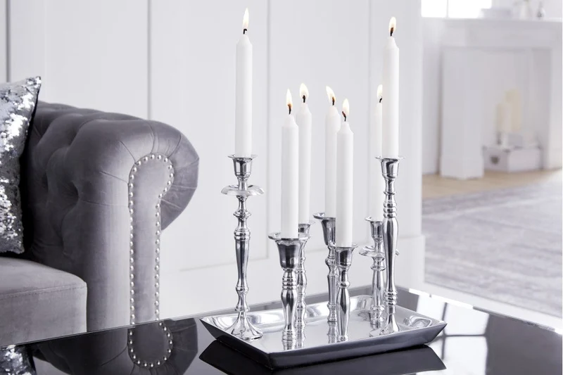 Bougeoir MODERNE BAROQUE 30cm 7 flammes bougeoir aluminium poli argent plaque décorative