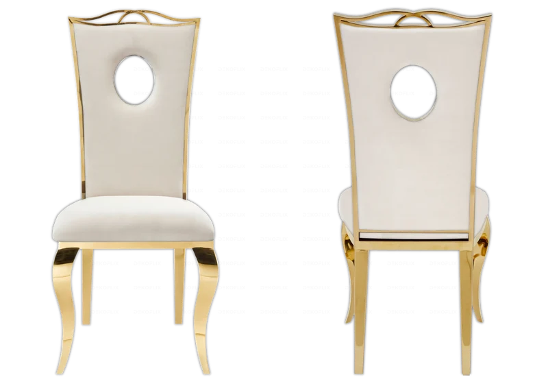 Chaise médaillon baroque dorée et velours beige - Pia x4