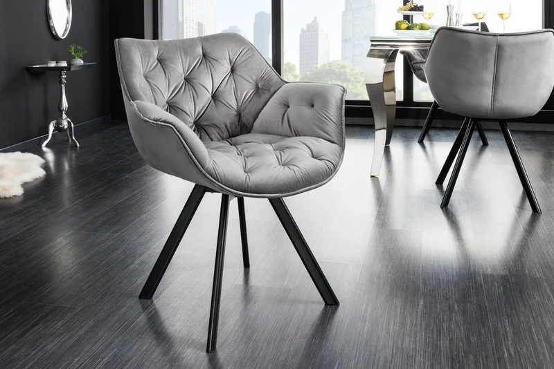 Fauteuil pivotant THE DUTCH COMFORT velours gris avec accoudoirs Design moderne