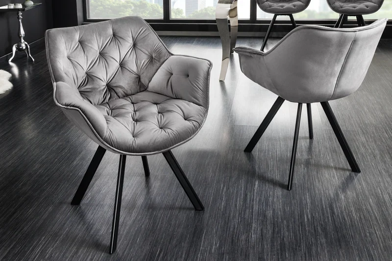 Fauteuil pivotant THE DUTCH COMFORT velours gris avec accoudoirs Design moderne