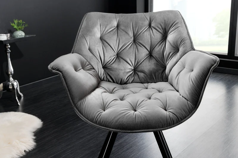 Fauteuil pivotant THE DUTCH COMFORT velours gris avec accoudoirs Design moderne