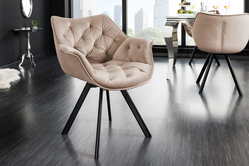 Fauteuil pivotant THE DUTCH COMFORT en velours grège avec accoudoirs Design moderne