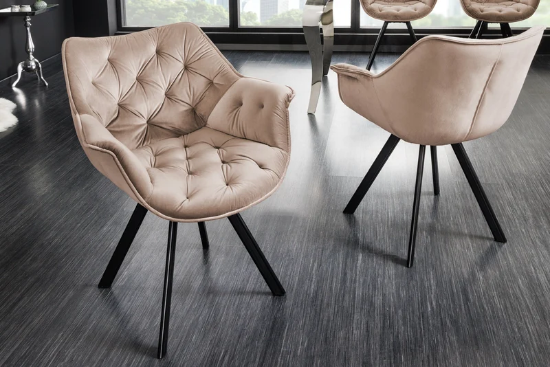 Fauteuil pivotant THE DUTCH COMFORT en velours grège avec accoudoirs Design moderne