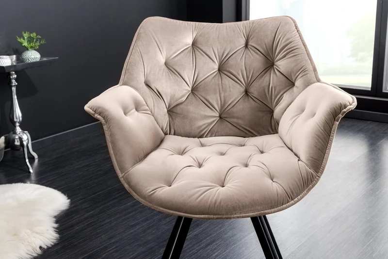 Fauteuil pivotant THE DUTCH COMFORT en velours grège avec accoudoirs Design moderne