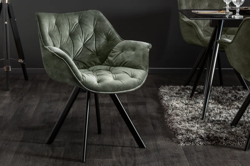 Fauteuil pivotant THE DUTCH COMFORT velours vert foncé avec accoudoirs Design moderne