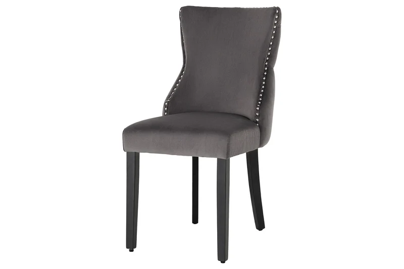 Lot de 2x fauteuils Chesterfield CASTLE DELUXE en velours gris avec rivets tête de lion