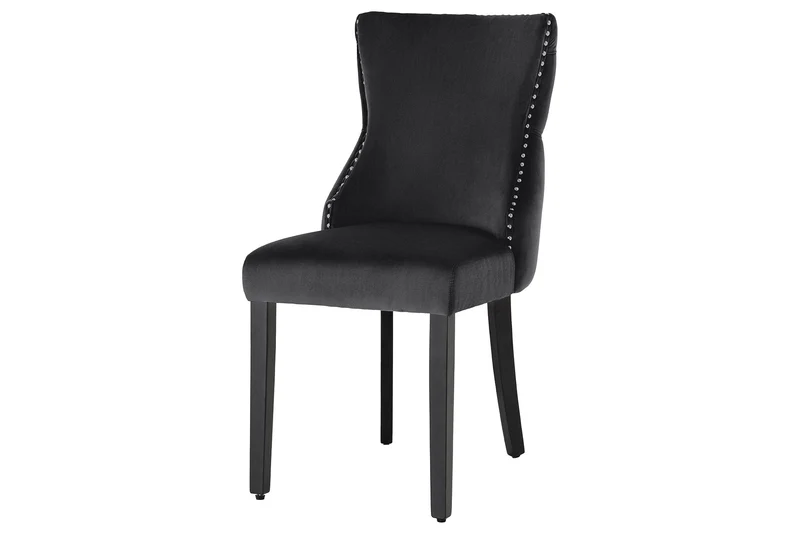 Lot de 2x fauteuils Chesterfield CASTLE DELUXE en velours noir avec rivets tête de lion